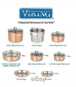 Viking 13 Pièces Tri-ply Copper Clad Batterie De Cuisine Tout Neuf Jamais Ouverts