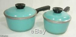 Vintage Club De Turquoise Aqua Bleu Aluminium 9 Piece Cookware Set 5 Pots / 4 Couvercles